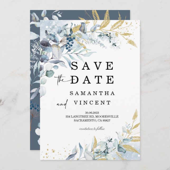 Blue Orchid  Save the Date cards (Front/Back)