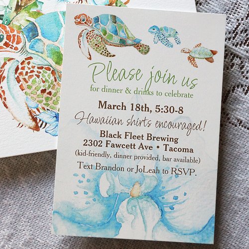 Blue Orchid Sea Turtles Elopement Reception Party Invitation