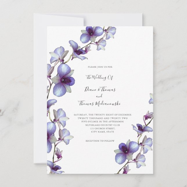 Blue Orchid Vine Wedding Invitation (Front)
