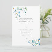 Blue Orchid Watercolor Flowers Wedding Invitation (Standing Front)