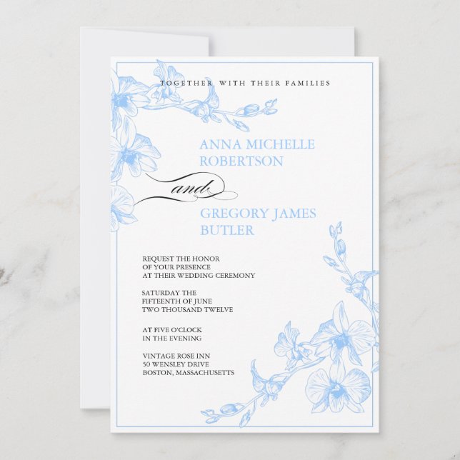 Blue Orchid Wedding Invitation (Front)