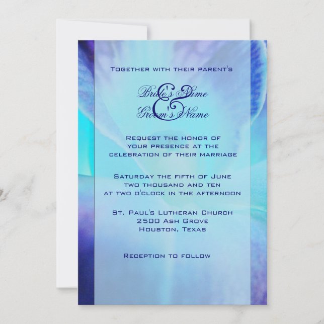 Blue Orchid Wedding Invitation (Front)
