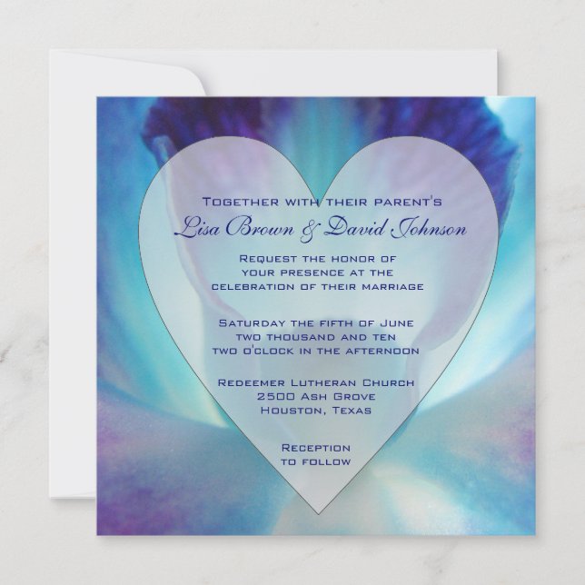 Blue Orchid Wedding Invitation (Front)