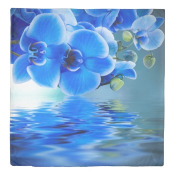 Blue Orchids (1 Side) Queen Duvet Cover by FantasyPillows at Zazzle