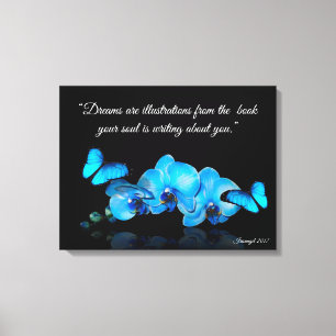 Blue Orchids and butterflies with quote Canvas Print