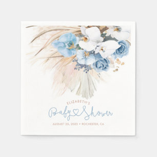 Blue Orchids and Pampas Grass Elegant Boho Napkins