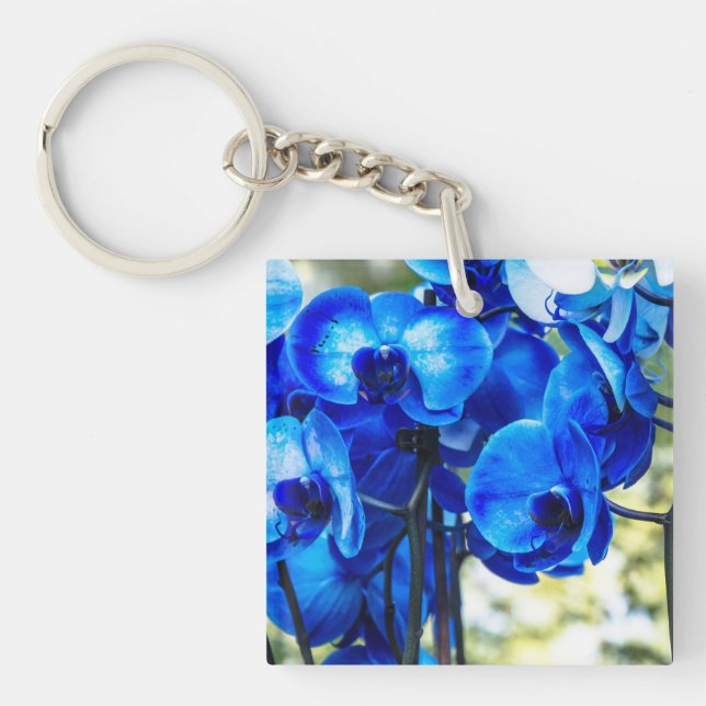 Blue orchids stone keychain (Front)