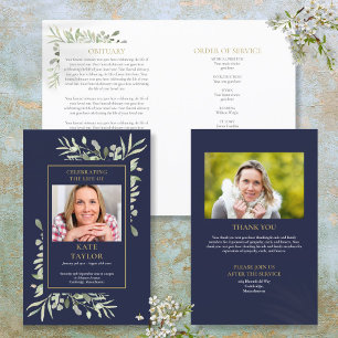 Blue Order Of Service Foliage Funeral Program