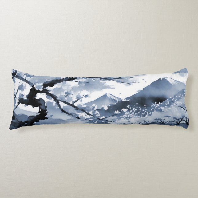 Blue Oriental Cherry Blossoms  Body Pillow (Front)