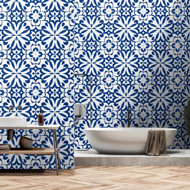 Blue oriental decor wallpaper  (Bathroom)