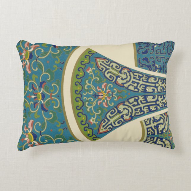 Blue Oriental Designs with Smiling Faces Accent Pillow (Front)