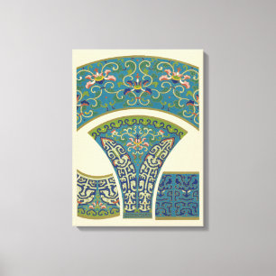 Blue Oriental Designs with Smiling Faces Canvas Print