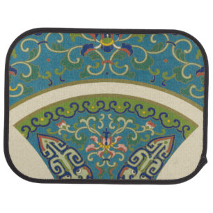 Blue Oriental Designs with Smiling Faces Car Mat
