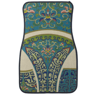 Blue Oriental Designs with Smiling Faces Car Mat