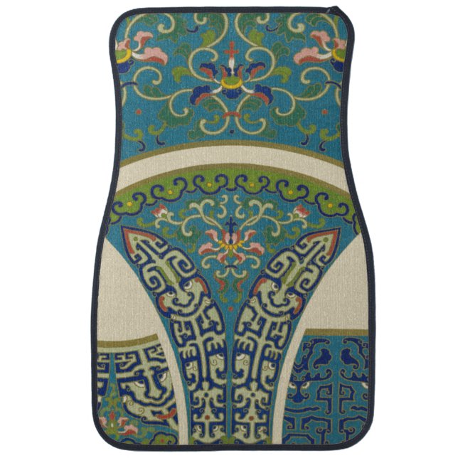 Blue Oriental Designs with Smiling Faces Car Mat (Front)