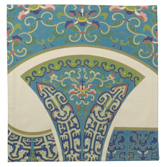 Blue Oriental Designs with Smiling Faces Cloth Napkin (Front)