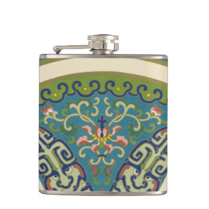 Blue Oriental Designs with Smiling Faces Flask