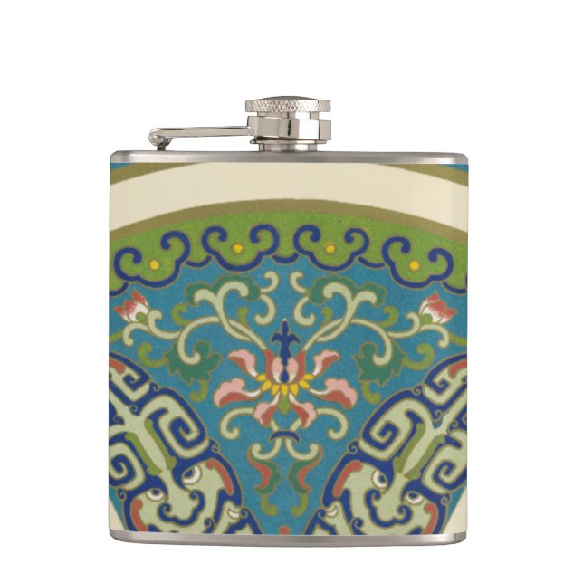 Blue Oriental Designs with Smiling Faces Flask (Front)