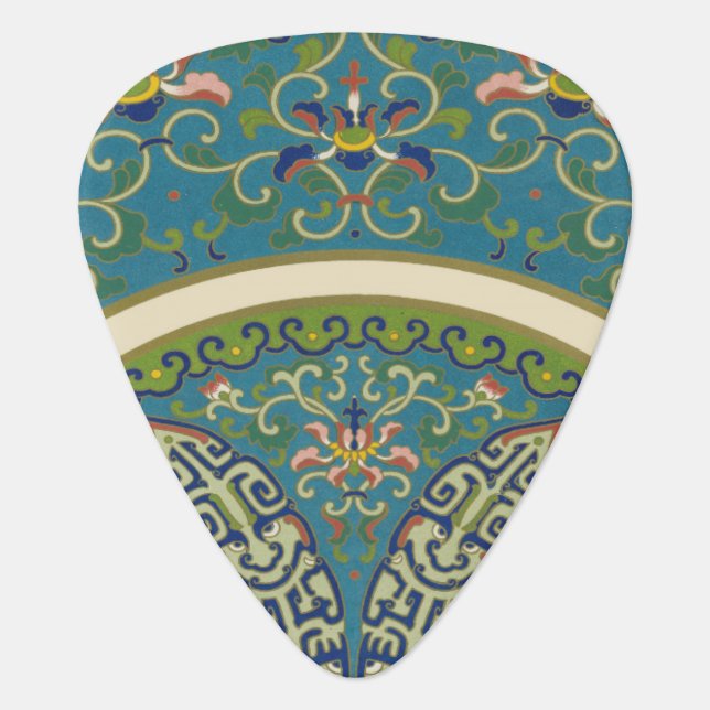 Blue Oriental Designs with Smiling Faces Guitar Pick (Front)
