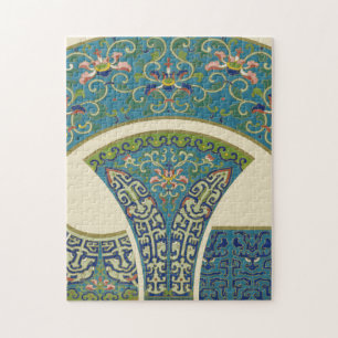 Blue Oriental Designs with Smiling Faces Jigsaw Puzzle
