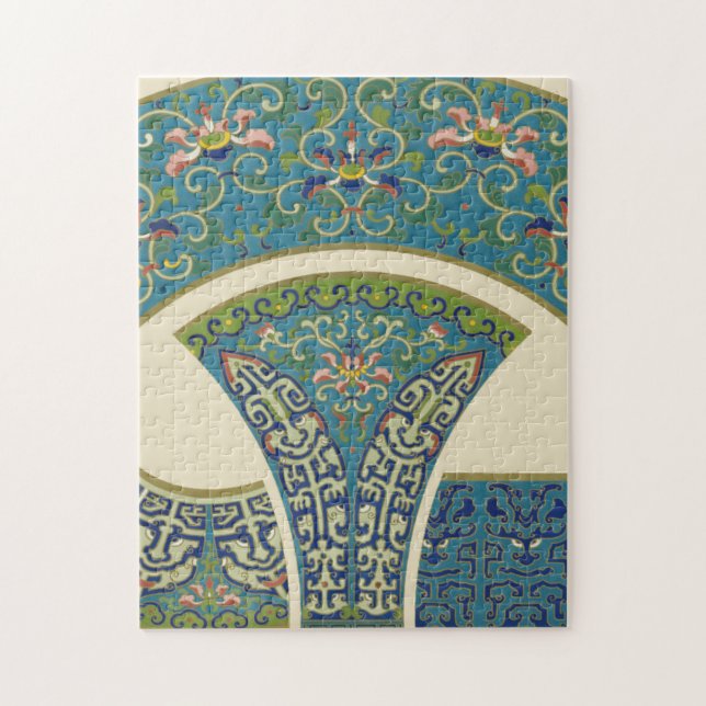 Blue Oriental Designs with Smiling Faces Jigsaw Puzzle (Vertical)