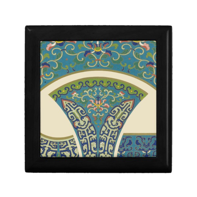 Blue Oriental Designs with Smiling Faces Keepsake Box (Front)