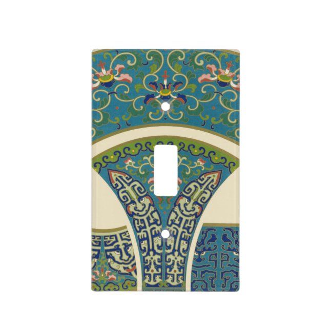 Blue Oriental Designs with Smiling Faces Light Switch Cover (Front)