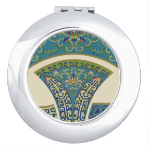 Blue Oriental Designs with Smiling Faces Makeup Mirror