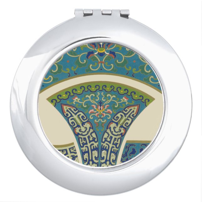 Blue Oriental Designs with Smiling Faces Makeup Mirror (Front)