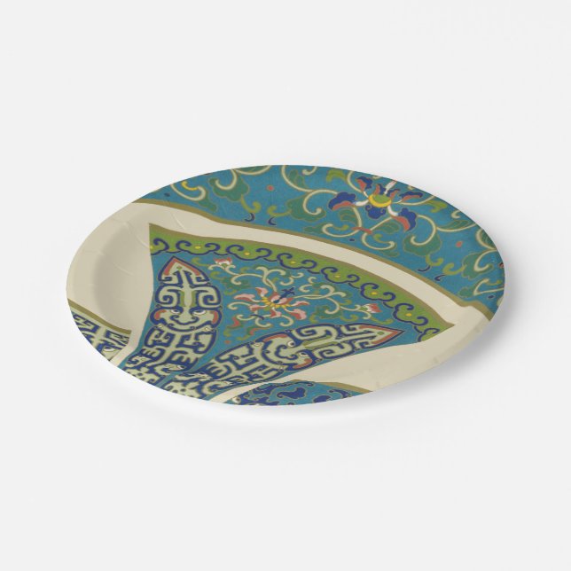 Blue Oriental Designs with Smiling Faces Paper Plates (Angled)