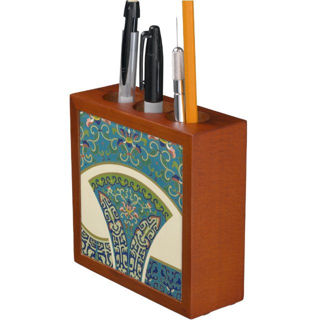 Blue Oriental Designs with Smiling Faces Pencil/Pen Holder (In Situ)