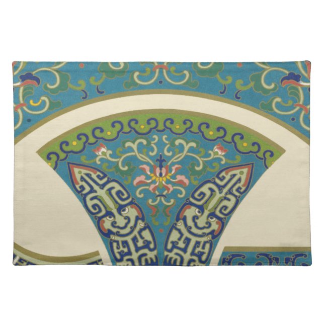 Blue Oriental Designs with Smiling Faces Placemat (Front)