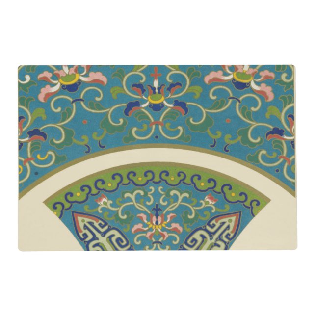 Blue Oriental Designs with Smiling Faces Placemat (Front)