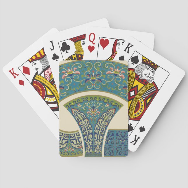 Blue Oriental Designs with Smiling Faces Poker Cards (Back)