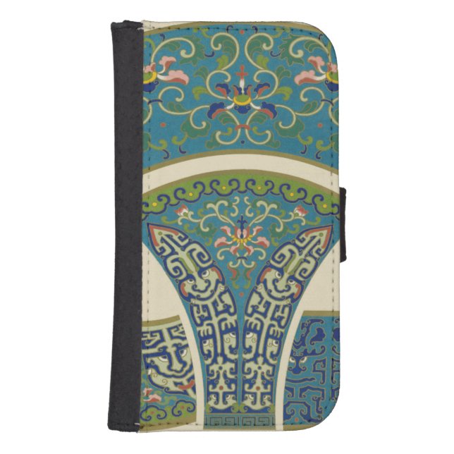 Blue Oriental Designs with Smiling Faces Samsung Galaxy Wallet Case (Front)