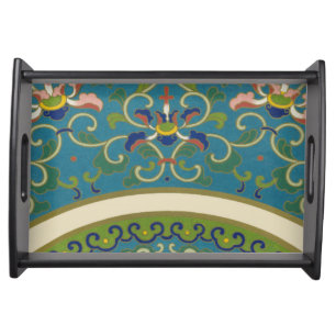 Blue Oriental Designs with Smiling Faces Serving Tray