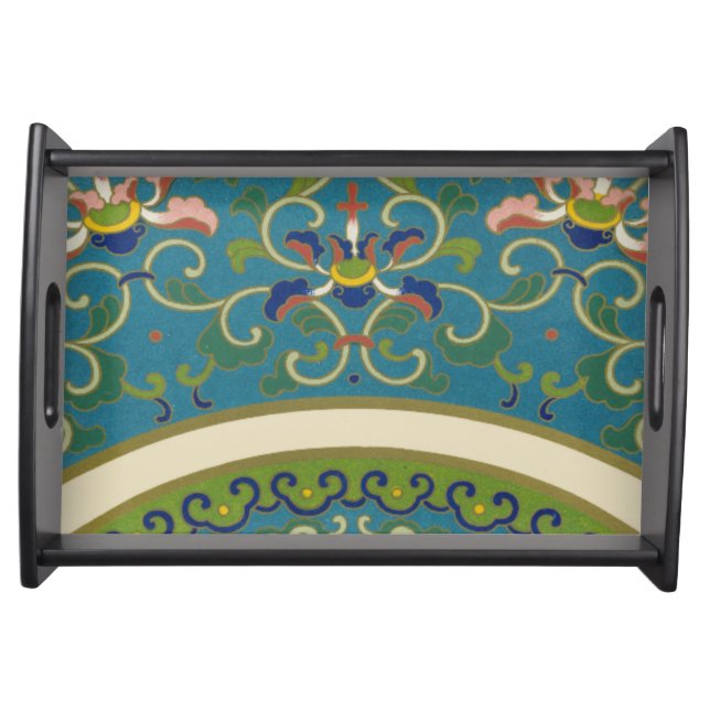 Blue Oriental Designs with Smiling Faces Serving Tray (Front)