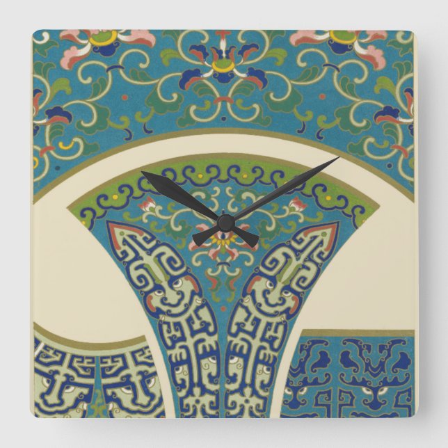 Blue Oriental Designs with Smiling Faces Square Wall Clock (Front)