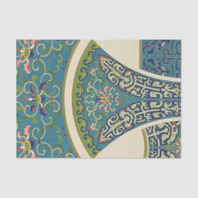 Blue Oriental Designs with Smiling Faces Tissue Paper (Front)