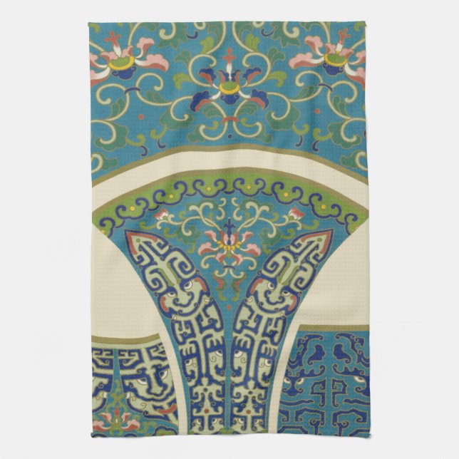 Blue Oriental Designs with Smiling Faces Towel (Vertical)