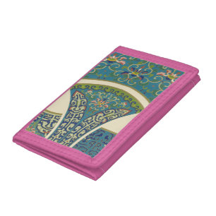 Blue Oriental Designs with Smiling Faces Tri-fold Wallet