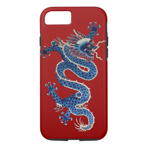 Blue oriental dragon antique Chinese embroidery iPhone 87 Case