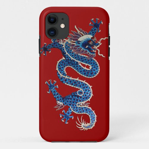 Blue oriental dragon antique Chinese embroidery iPhone 11 Case