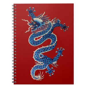 Blue oriental dragon antique Chinese embroidery Notebook
