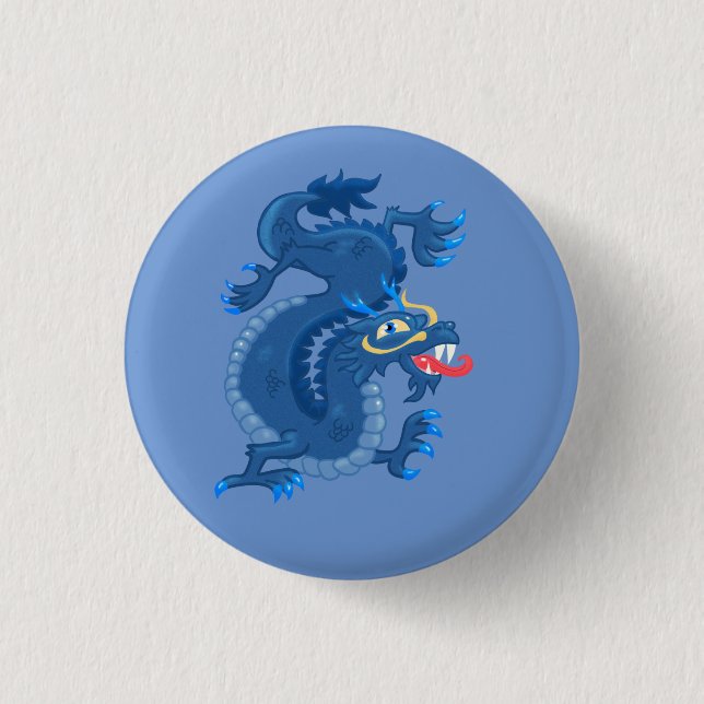 Blue Oriental Dragon Button (Front)