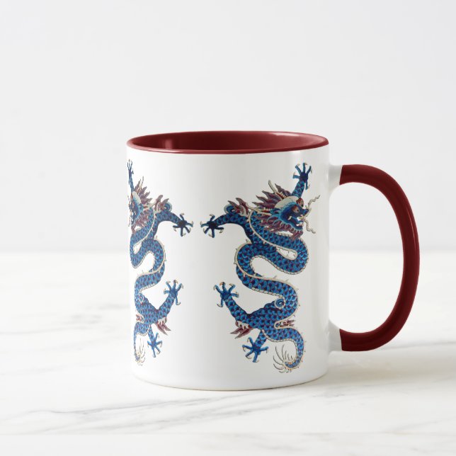 Blue oriental dragons antique Chinese embroidery Mug (Right)