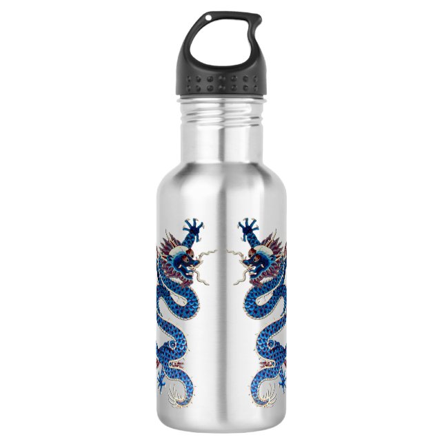 Blue oriental dragons antique Chinese embroidery Stainless Steel Water Bottle (Front)