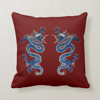Blue Oriental Dragons Antique Chinese Embroidery Throw Pillow by YANKAdesigns at Zazzle