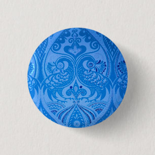 Blue Oriental Peacock Birds Button