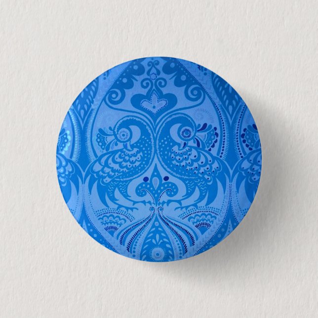 Blue Oriental Peacock Birds Button (Front)
